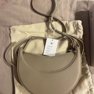 Polene Numéro Dix (Number Ten) in Monochrome Taupe Textured Leather Purse Bag